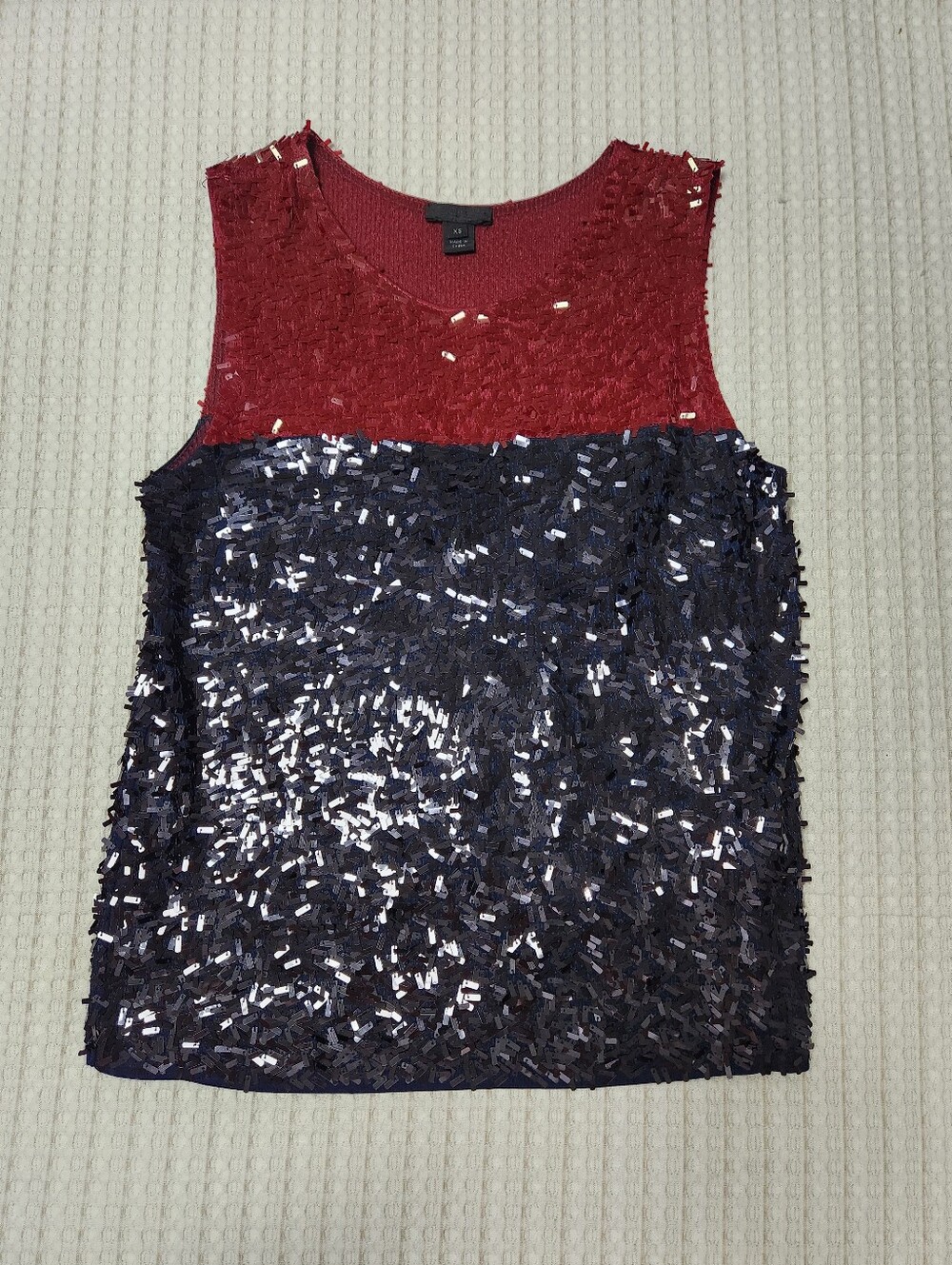 J. Crew Red & Black Sequin Colorblock Sleeveless Tank